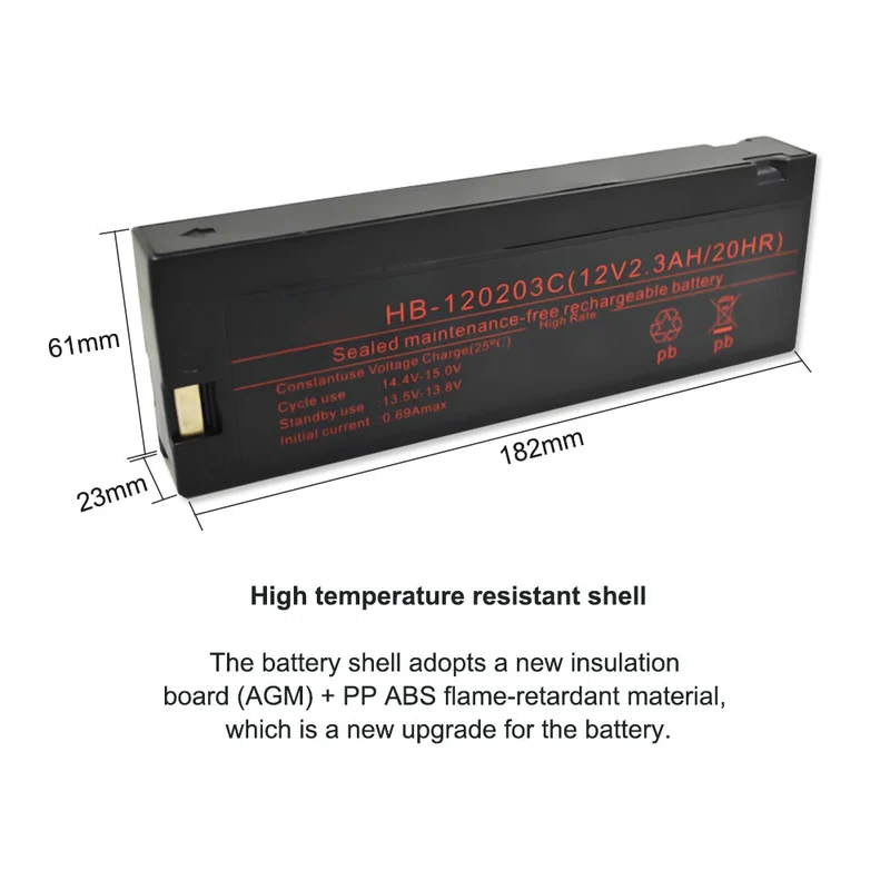 HB-120203C 12V 2.3Ah Lead-Acid Medical Monitor Battery Replacement