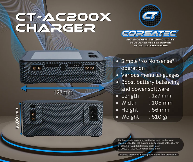 Corsatec Chargeur Lipo Dual Pro AC/DC + Cordon de Charge PK5 CT20001-C