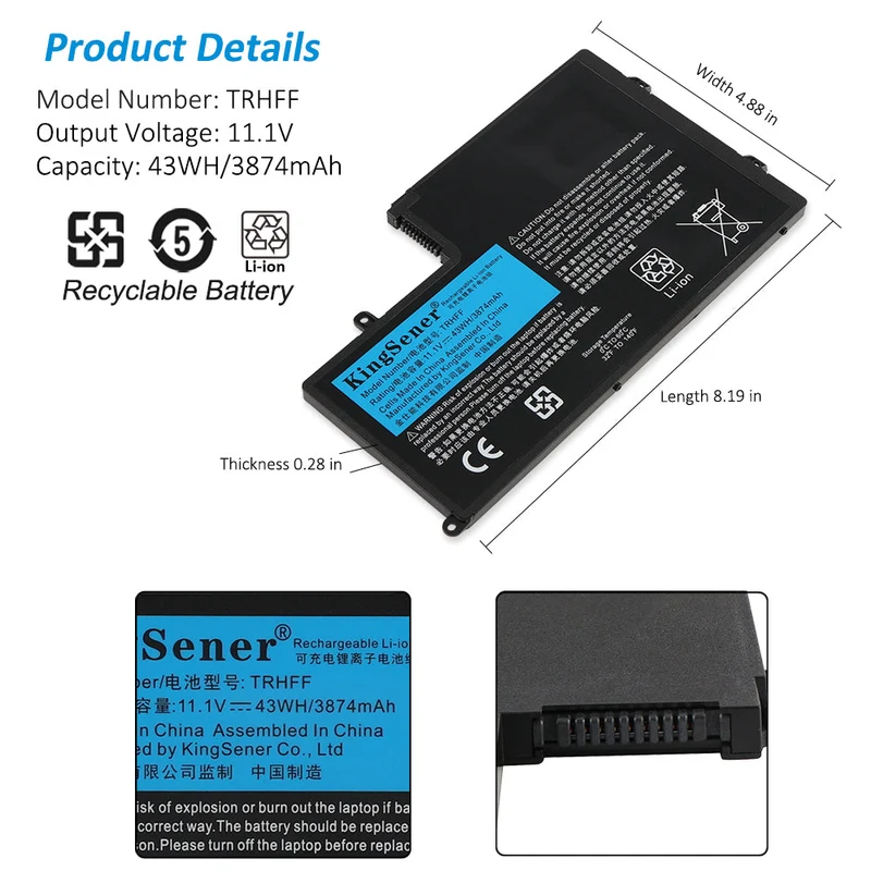 TRHFF Laptop Battery for Dell Latitude 3450 3550 Inspiron 14-5445 15-5545 — 11.1V 43Wh
