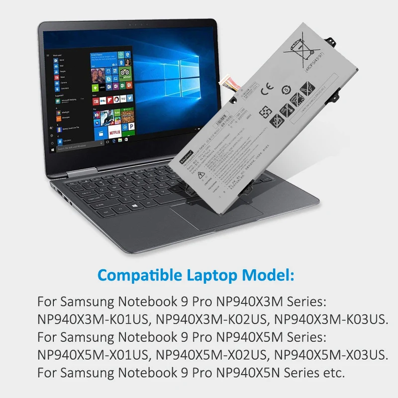 AA-PBTN4LR Laptop Battery For Samsung Notebook 9 Pro NP940X3M NP940X5M NP940X5N NP940X3M-K01US NP940X3M-K02US NP940X5M-X01US BA43-00386A