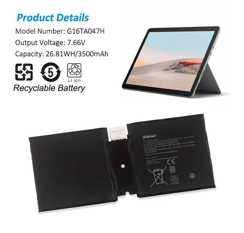 G16TA047H DYNU01 Laptop battery For Microsoft Surface Go 2 1901 1926 Series 26.81WH/3500mAh | KingSener