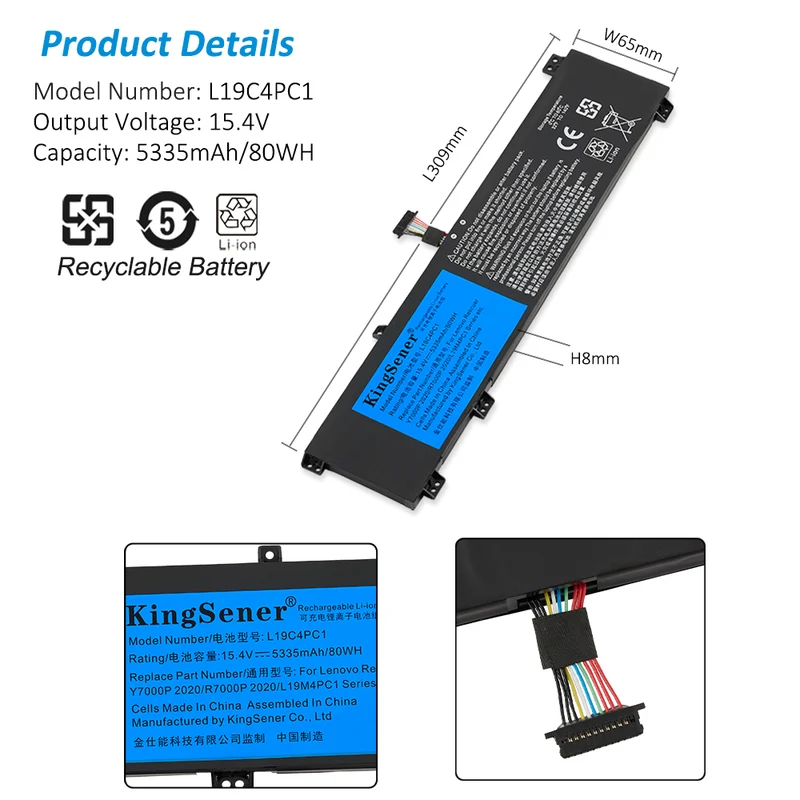 L19C4PC1 Laptop Battery For Lenovo Legion Y7000P R7000P 5P-15IMH05 Legion 5-15IMH05 5-15ARH05 Series L19C4PC0 5B10W86196 L19M4PC0 5B10W86195 L19M4PC1 L19C4PC0 L19M4PC0 | KingSener