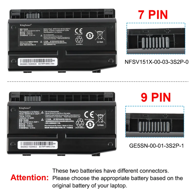 GE5SN-03-12-3S2P-0 Laptop Battery For MECHREVO X7TI X6TI-S X6Ti-M2 X6Ti-H X6Ti-E3 T1TI-781SN3 GE5SN-00-01-3S2P-1 GE5SN-00-12-3S2P-0 | KingSener