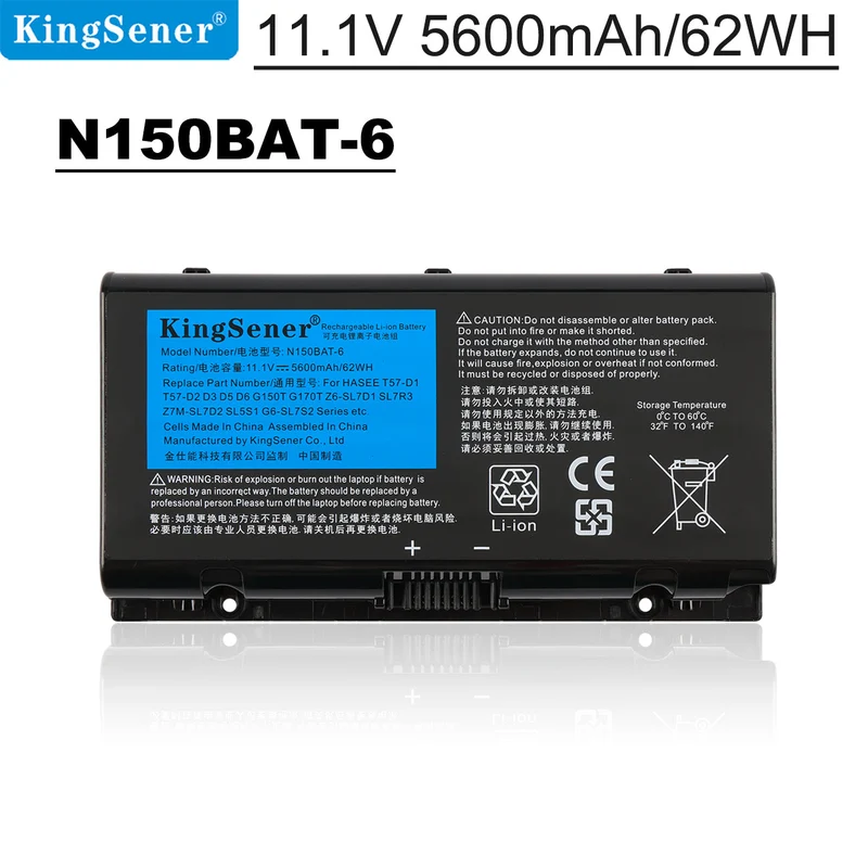 N150BAT-6 11.1V 62WH Laptop Battery For Clevo N155SD N150SD N150SD N170SD N170RF1-G SAGER NP7155 NP7170 SCHENKER XMG A505 A726 6-87-N150S-4292 | KingSener