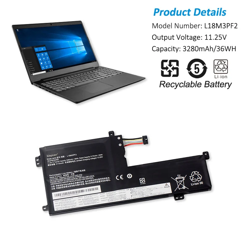 L18M3PF2 3280mAh/36WH Laptop Battery For Lenovo IdeaPad L340 L340-15API L340-15IWL V155-15API L18D3PF1 L18L3PF1 L18C3PF2 5B10T03402 | KingSener