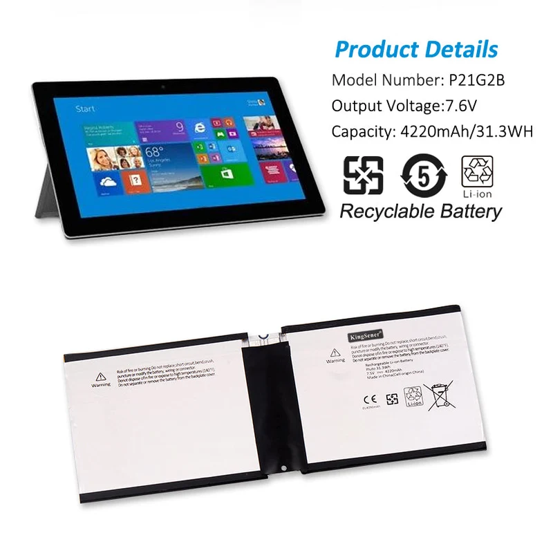 P21G2B 7.6V 4220mAh Tablet Batteries For Microsoft Surface RT 2 II RT2 1572 Tablet PC 31.3WH | KingSener