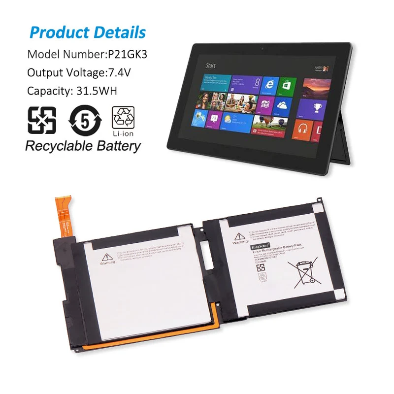P21GK3 Tablet Batteries For Microsoft Surface RT 1516 Tablet PC 21CP4/106/96 7.4V 31.5WH | KingSener