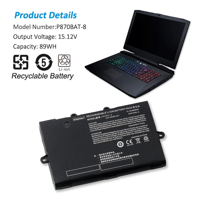 P870BAT-8 Laptop Battery for CLEVO P870TM-G P870DM3-G P775DM3 P870DM2 P870TM1-G P870KM P870KM1-G P870DM2-G P870KM-GS P870DM3 Series | KingSener