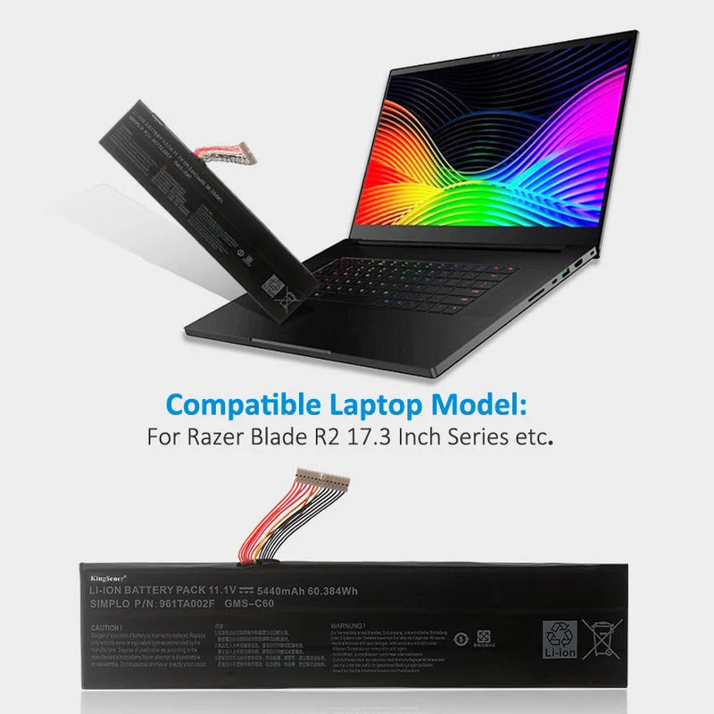 GMS-C60 Laptop Battery Replacement for Razer Blade R2 17.3 Inch Series 961TA002F 11.1V 5440mAh/60.384WH | KingSener