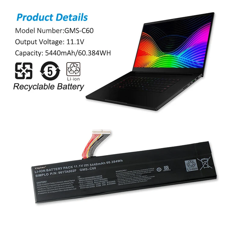 GMS-C60 Laptop Battery Replacement for Razer Blade R2 17.3 Inch Series 961TA002F 11.1V 5440mAh/60.384WH | KingSener