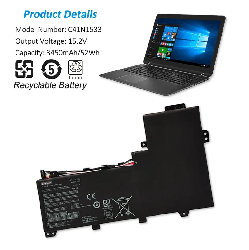 C41N1533 52Wh Laptop Battery Replacement for Asus Q524U Q534U Q524UQ Q524UQK Q534UX Q534UXK Q504UQ Q504UX ZenBook Flip UX560UQ UX560UX UX560UXK UX560UQK 4ICP3/63/120 | KingSener