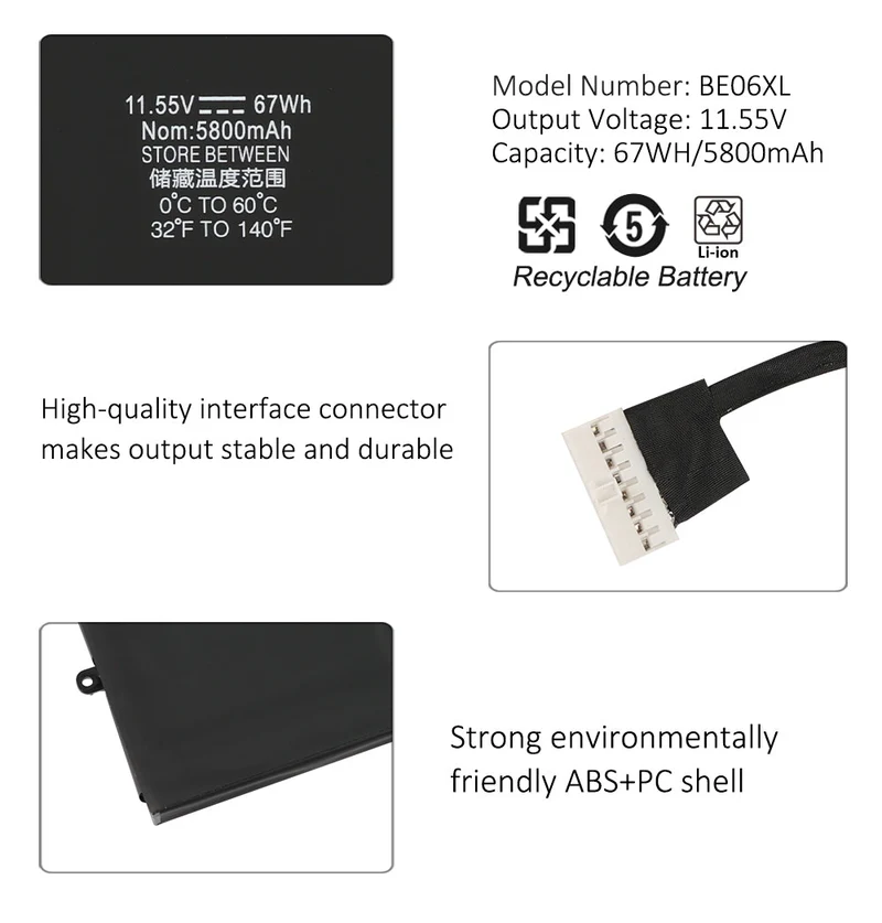 BE06XL Battery for HP EliteBook 1040 G4 Folio 14 — 11.55V 67Wh 5800mAh