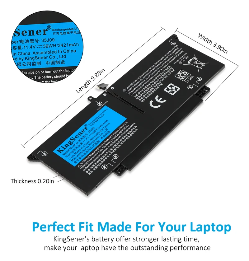 35J09 Laptop Battery Replacement For Dell Latitude 7310 7410 Series Notebook JHT2H 0YJ9RP 009YYF 07CXN6 04V5X2 0HRGYV 11.4V 3255mAh/39Wh | KingSener