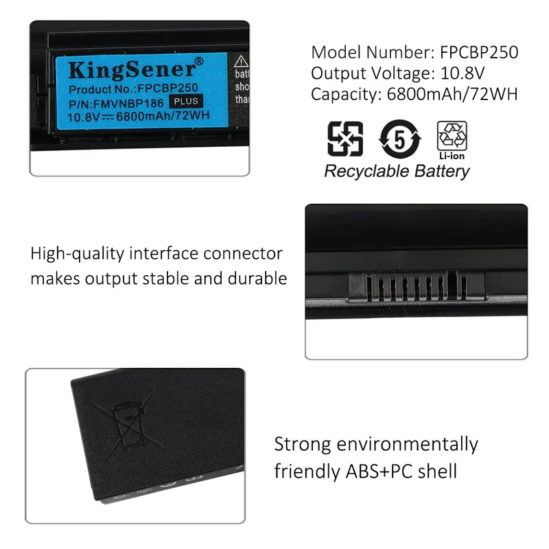 FPCBP250 4400mAh Battery For FUJITSU LifeBook A530 A531 AH530 AH531 LH701 LH520 LH522 FMVNBP186 FMVNBP189 CP477891-01 | US Stock