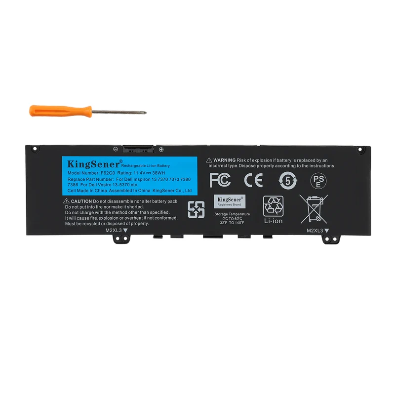 F62G0 Battery for Dell Inspiron 13 7370 7373 7380 7386 Vostro 5370 — 11.4V 38Wh