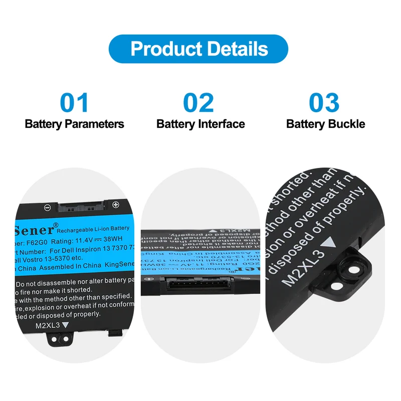 F62G0 Battery for Dell Inspiron 13 7370 7373 7380 7386 Vostro 5370 — 11.4V 38Wh