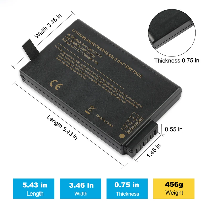 BP-LC2600 7800mAh Laptop Battery for Getac X500 V100 V1010 V200 M230 BP-LP2900/33-01PI 338911120104 BP-LC2600/33-01S1 | CA Stock