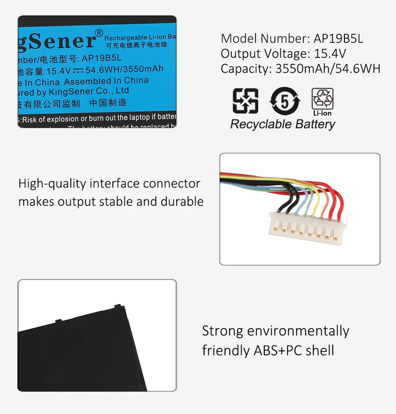 AP19B5L 3550mAh/54.6WH Battery For Acer Aspire A515-44-R5XW A515-43 Sf314-42 SP314-21N-R5FR A515-44-R5XW Vero AV15-51 | KingSener