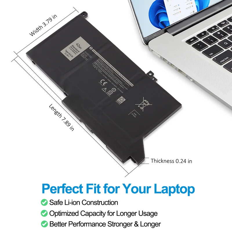 DJ1J0 Laptop Battery for Dell Latitude 12 7280 7290 13 7380 7390 14 7480 7490