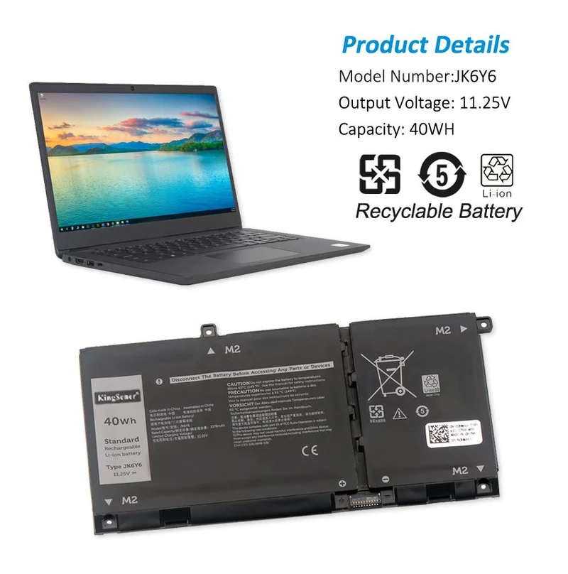 JK6Y6 Laptop Battery Replacement For Dell Latitude 3410 3510 Vostro 14 5402 5501 5502 Inspiron 5300 5301 5401 5408 5508 5509 5406 7300 7506 2-in-1 Silver Series | KingSener