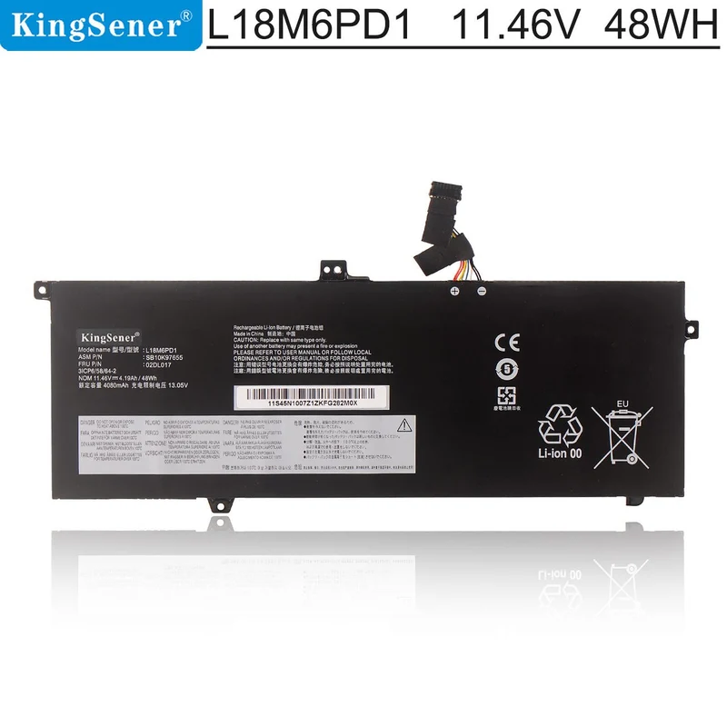 L18M6PD1 Laptop Battery For Lenovo ThinkPad X390 X395 X13 1st Gen Series 02DL017 SB10K97655 02DL018 L18M6PD2 SB10K97656 02DL019 L18C6PD1 SB10K97657 02DL020 L18D6PD1 | KingSener
