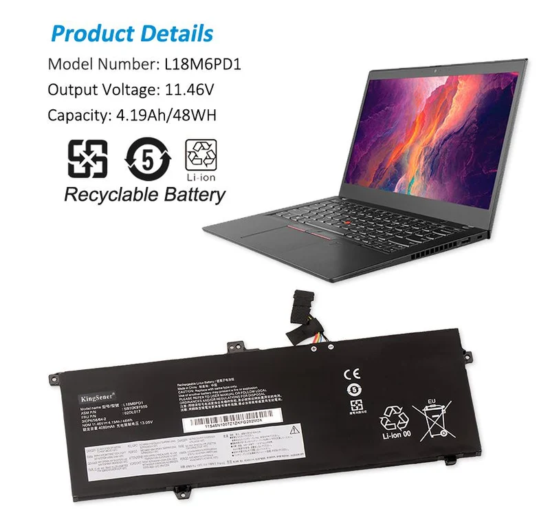 L18M6PD1 Laptop Battery For Lenovo ThinkPad X390 X395 X13 1st Gen Series 02DL017 SB10K97655 02DL018 L18M6PD2 SB10K97656 02DL019 L18C6PD1 SB10K97657 02DL020 L18D6PD1 | KingSener