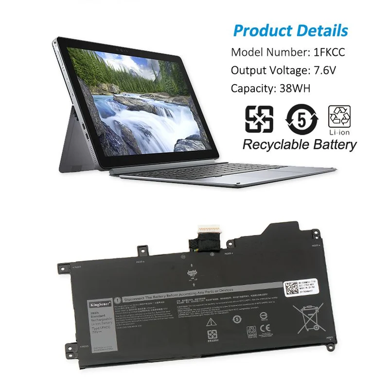 1FKCC 38WH Laptop Battery Compatible with Dell Latitude 7200 2-in-1/7210 2-in-1 Series Notebook 09NTKM 9NTKM 0D9J00 D9J00 0KWWW4 KWWW4 | KingSener