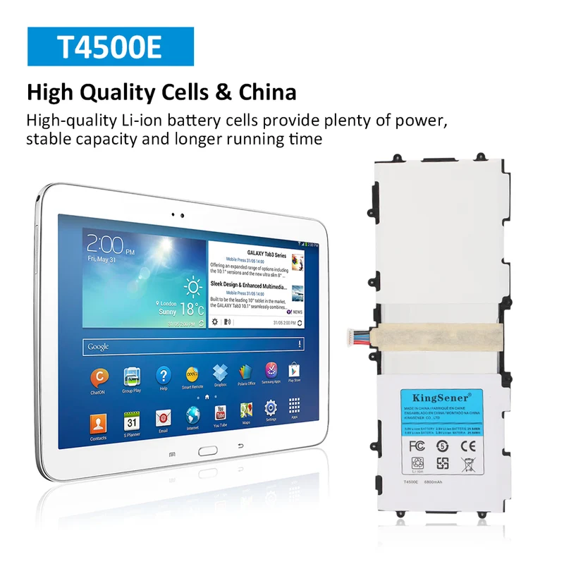 T4500E T4500C Battery for Samsung Galaxy Tab 3 10.1 P5200 P5210 P5220 — 3.8V 6800mAh