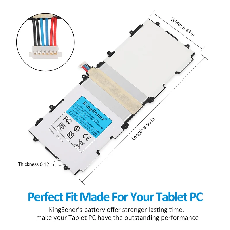 T4500E T4500C Battery for Samsung Galaxy Tab 3 10.1 P5200 P5210 P5220 — 3.8V 6800mAh