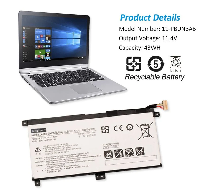 AA-PBUN3AB Laptop Battery for Samsung NP530E5M NP800G5M NP740U5L NP740U3L NP550XTA-K01US — 43Wh 11.4V