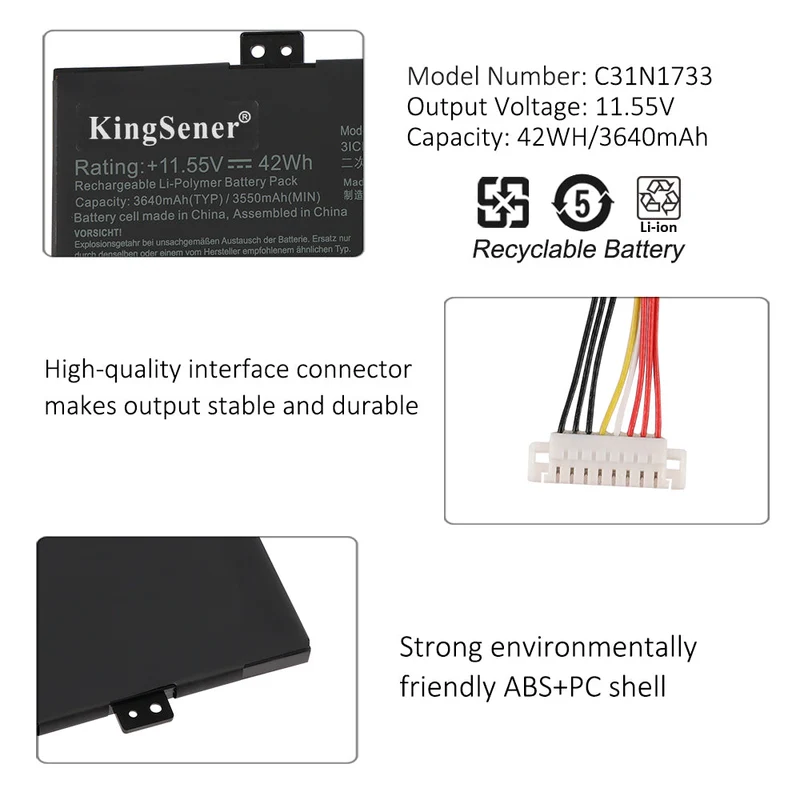 C31N1733 Laptop Battery for ASUS VivoBook Flip 14 TP412FA TP412UA — 42Wh 11.55V