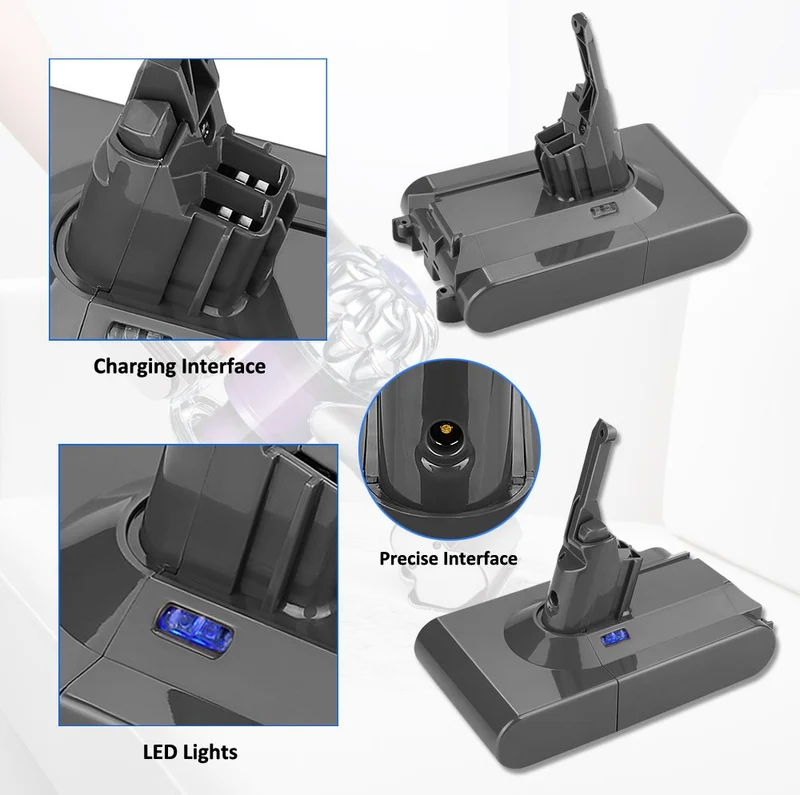 Dyson V8 SV10 Battery Replacement for Absolute Animal Fluffy Motorhead — 21.6V 3000mAh 64.8Wh