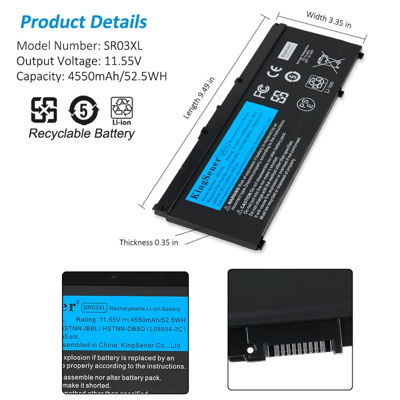 SR03XL Battery for HP Pavilion Gaming 15-CX Envy x360 15-CN — 52.5Wh