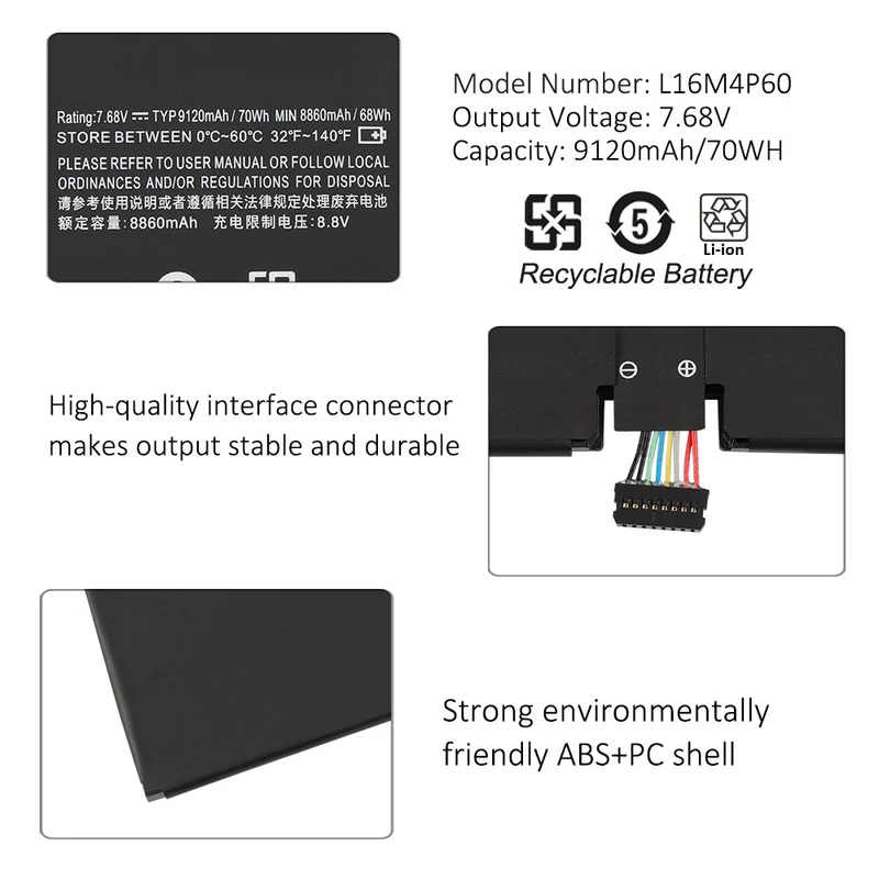 L16M4P60 Battery for Lenovo Yoga 920-13IKB & IdeaPad Flex Pro-13IKB — 70Wh 7.68V