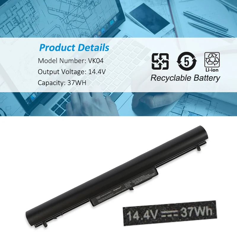 VK04 Battery for HP Pavilion Sleekbook 14t 15z HSTNN-DB4D HSTNN-YB4D — 14.8V 37Wh