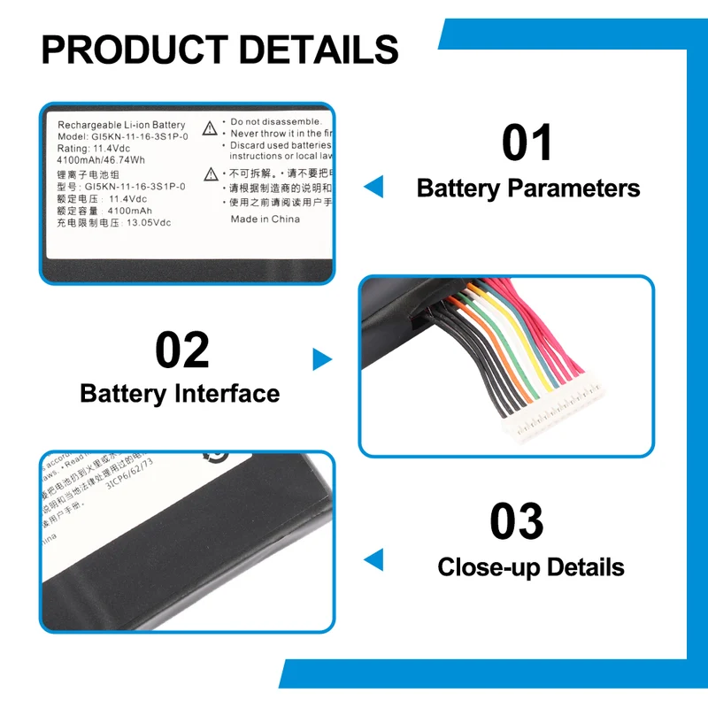 GI5KN-11-16-3S1P-0 Battery for MECHREVO X1 X2 Hasee Z7M — 11.4V 46.74Wh
