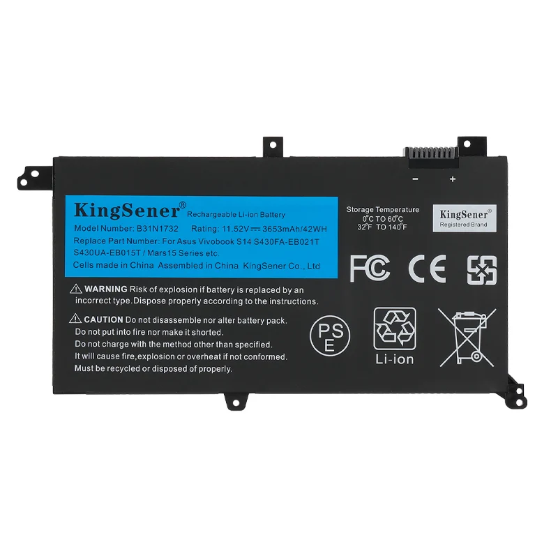 B31N1732 Laptop Battery For Asus Vivobook S14 S430FA-EB021T S430UA-EB015T Series B31Bi9H 11.52V 42Wh