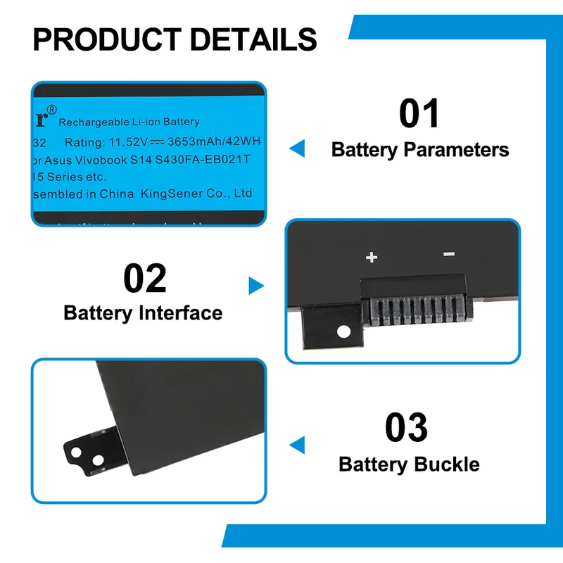B31N1732 Laptop Battery For Asus Vivobook S14 S430FA-EB021T S430UA-EB015T Series B31Bi9H 11.52V 42Wh
