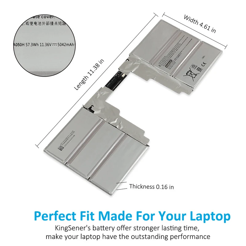 G3HTA049H Replacement Battery for Microsoft Surface Book 2 13.5” Keyboard (11.36V, 59.4Wh, 5218mAh)