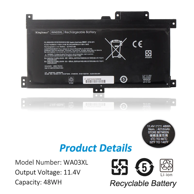 WA03XL Battery for HP Pavilion x360 14-Ba 15-Bk 15-Br — 11.4V 48Wh
