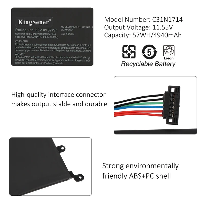 C31N1714 Battery for ASUS ZenBook Flip 14 UX461U UX461UA UX461UN UX461FN — 11.55V 57Wh