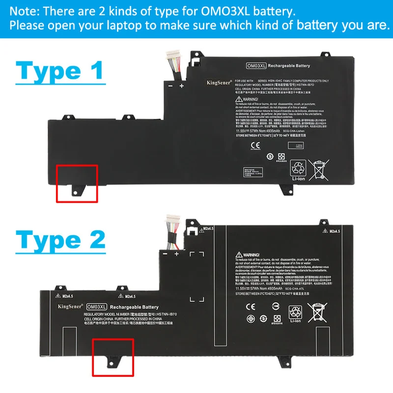 OM03XL Battery for HP EliteBook X360 1030 G2 — 57Wh 11.55V