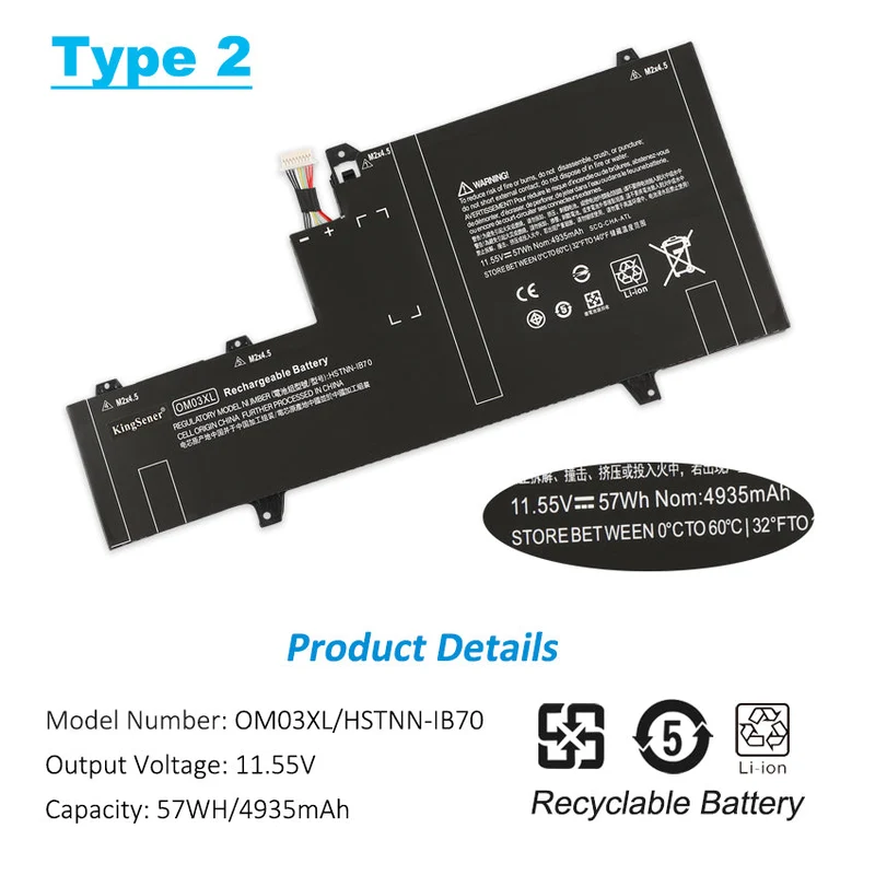 OM03XL Battery for HP EliteBook X360 1030 G2 — 57Wh 11.55V