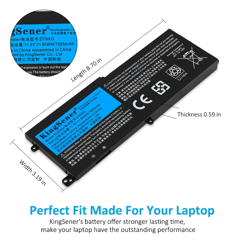 DT9XG Battery for Dell Alienware Area-51m R1 R2 — 11.4V 90Wh