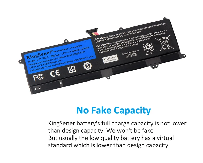 C21-X202 Battery for ASUS VivoBook S200 S200E X201 X201E X202 X202E — 7.4V 38Wh
