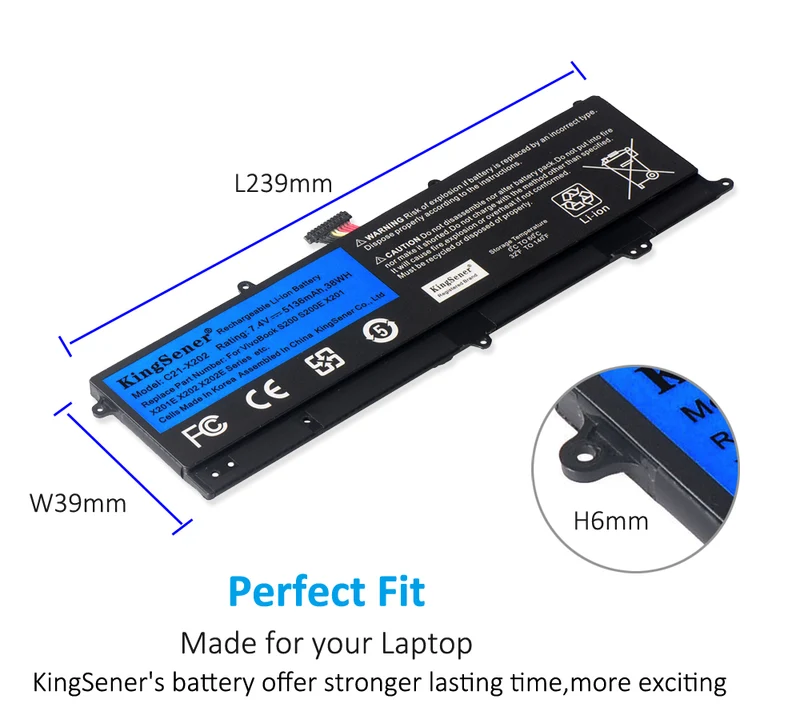 C21-X202 Battery for ASUS VivoBook S200 S200E X201 X201E X202 X202E — 7.4V 38Wh