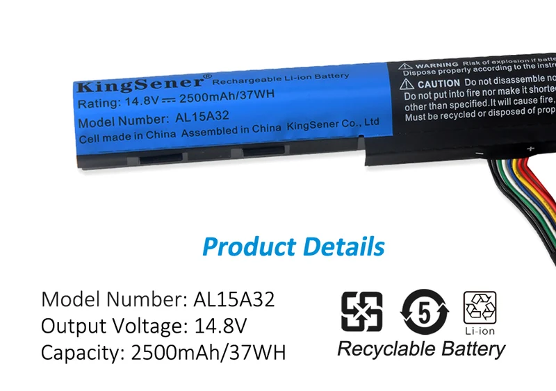 AL15A32 Battery for Acer Aspire E5-422 E5-473 E5-522 E5-532 E5-573 V3-574 — 14.8V 37Wh