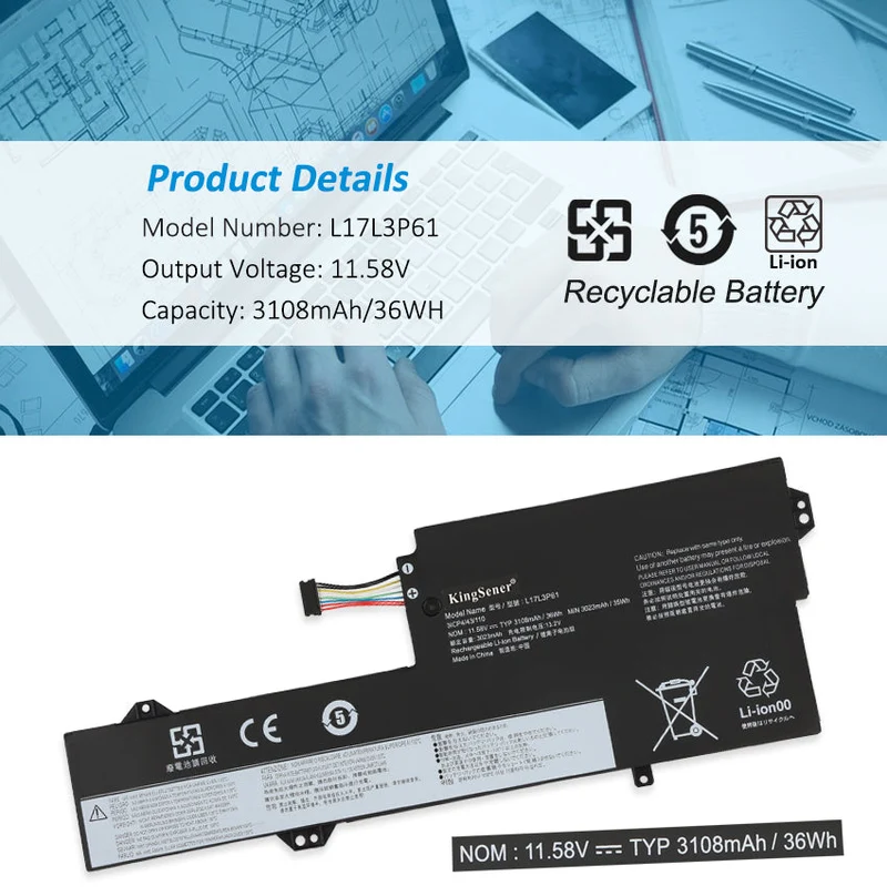 L17L3P61 L17M3P61 L17C3P61 Laptop Battery for Lenovo IdeaPad 320S-13IKB Yoga 720-12IKB Flex 6-11IGM Xiaoxin 7000-13 — 11.52V 36Wh