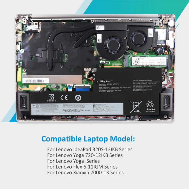 L17L3P61 L17M3P61 L17C3P61 Laptop Battery for Lenovo IdeaPad 320S-13IKB Yoga 720-12IKB Flex 6-11IGM Xiaoxin 7000-13 — 11.52V 36Wh