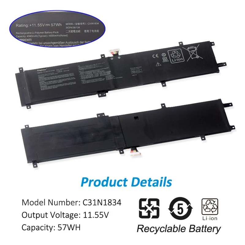 ASUS ProArt StudioBook Pro 17 Battery Replacement C31N1834 11.55V 57Wh